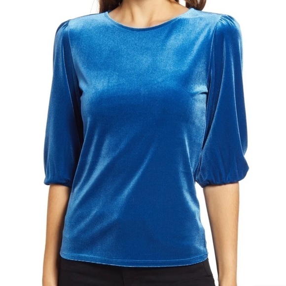 New Halogen Bright Blue Velour Half Sleeve Blouse - Picture 1 of 9